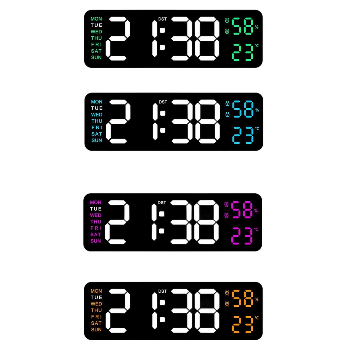 Large LED Digital Wall Clock – With Temperature, Humidity & Week Display